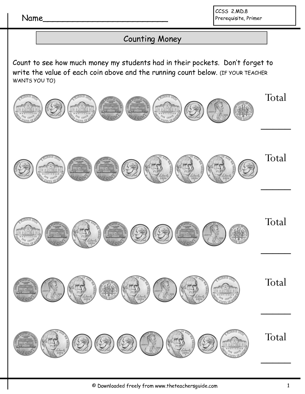 Money Worksheets 1st Grade Practice