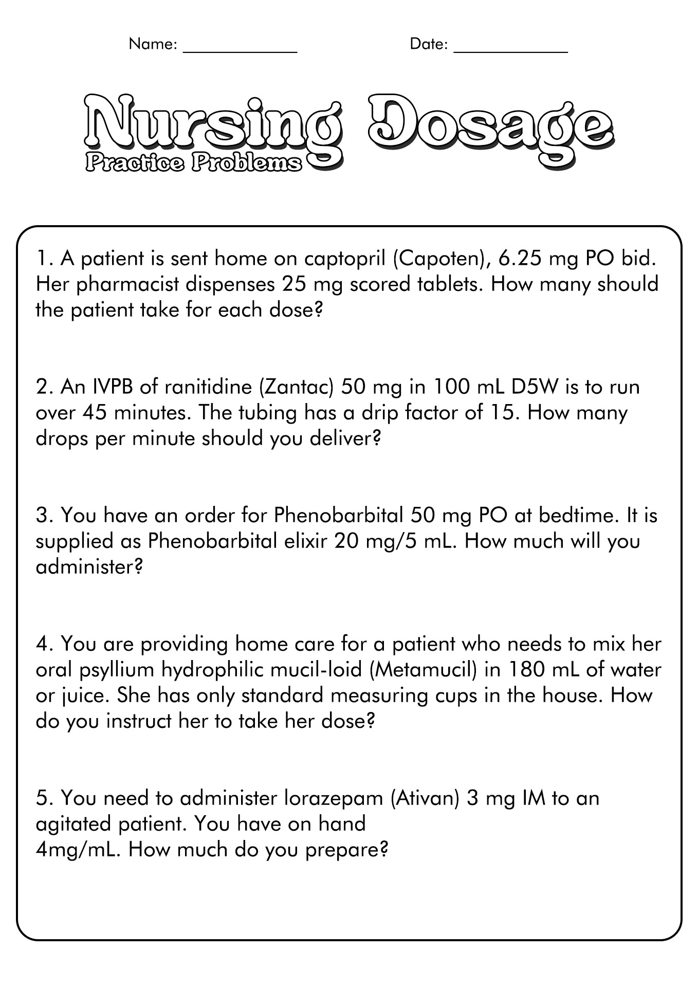 Nursing Dosage Calculations Practice Problems Image