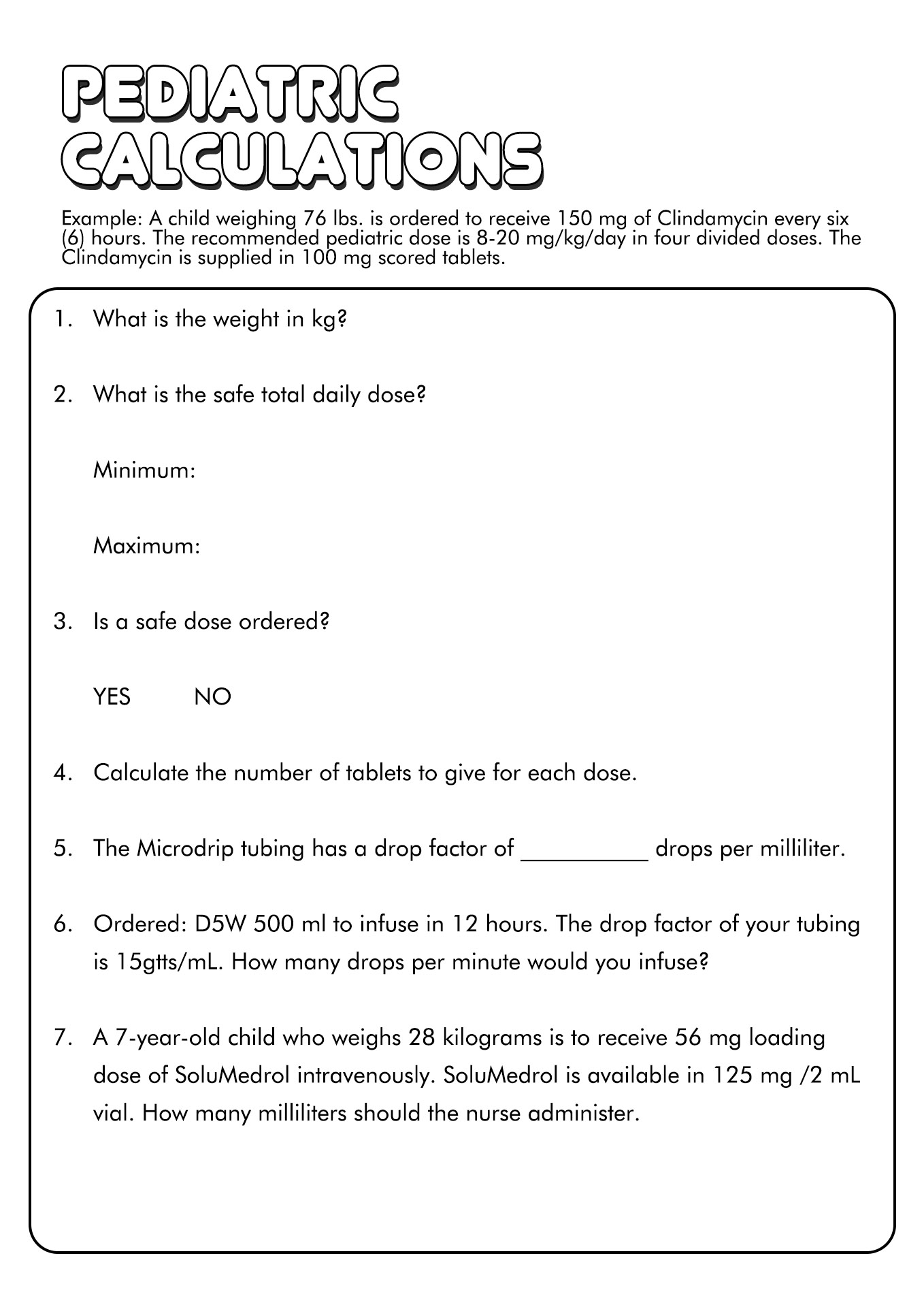 Nursing Math Medication Worksheets Printable Image