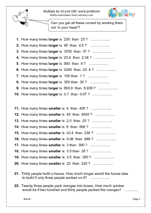 Place Value Word Problems Worksheet Image