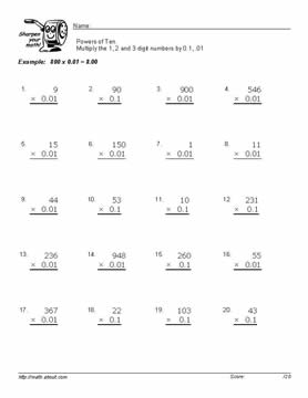 Power of 10 Multiplication Worksheet Image