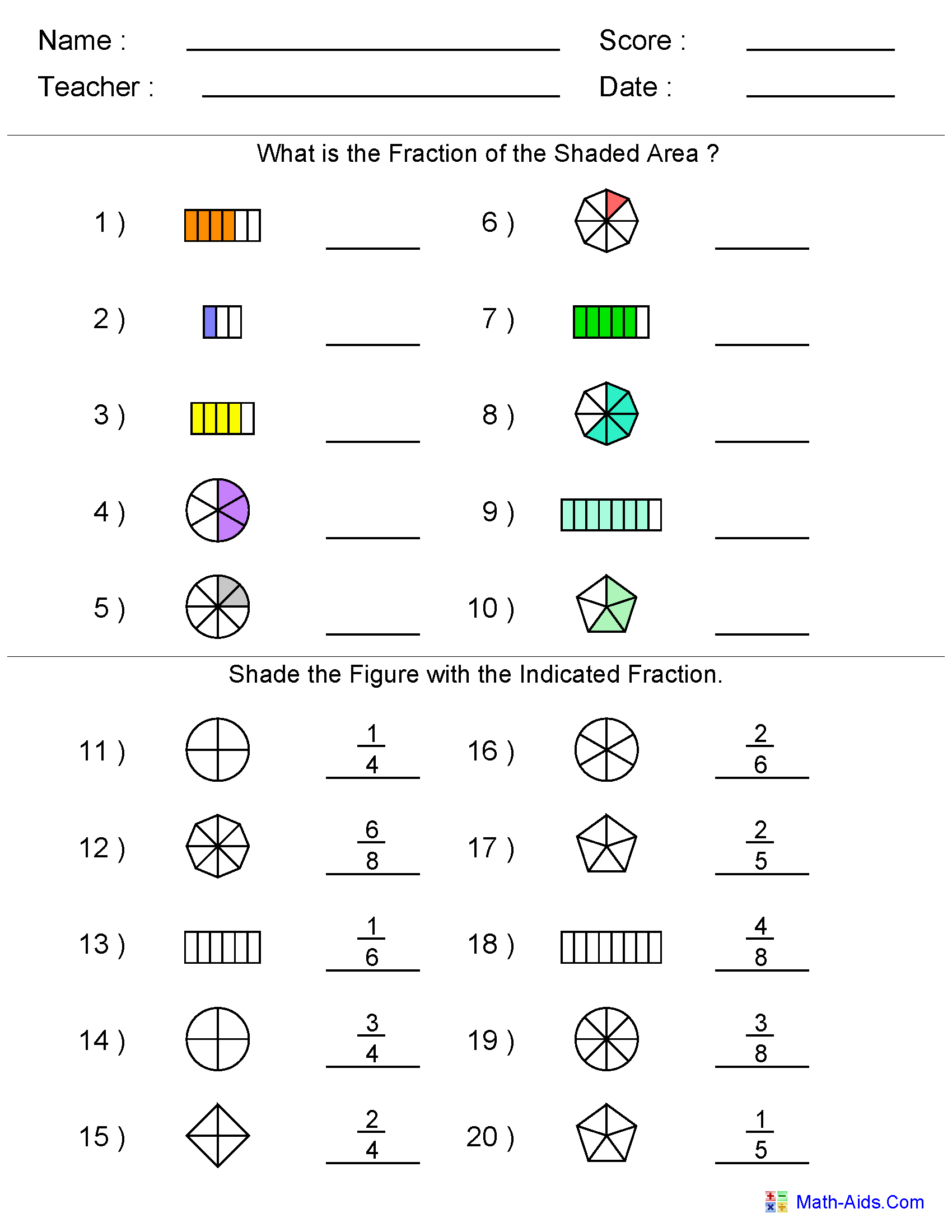 Printable 3rd Grade Math Worksheets Fractions Image