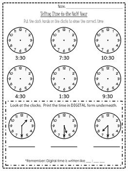 Printable Telling Time Worksheets Half Hour