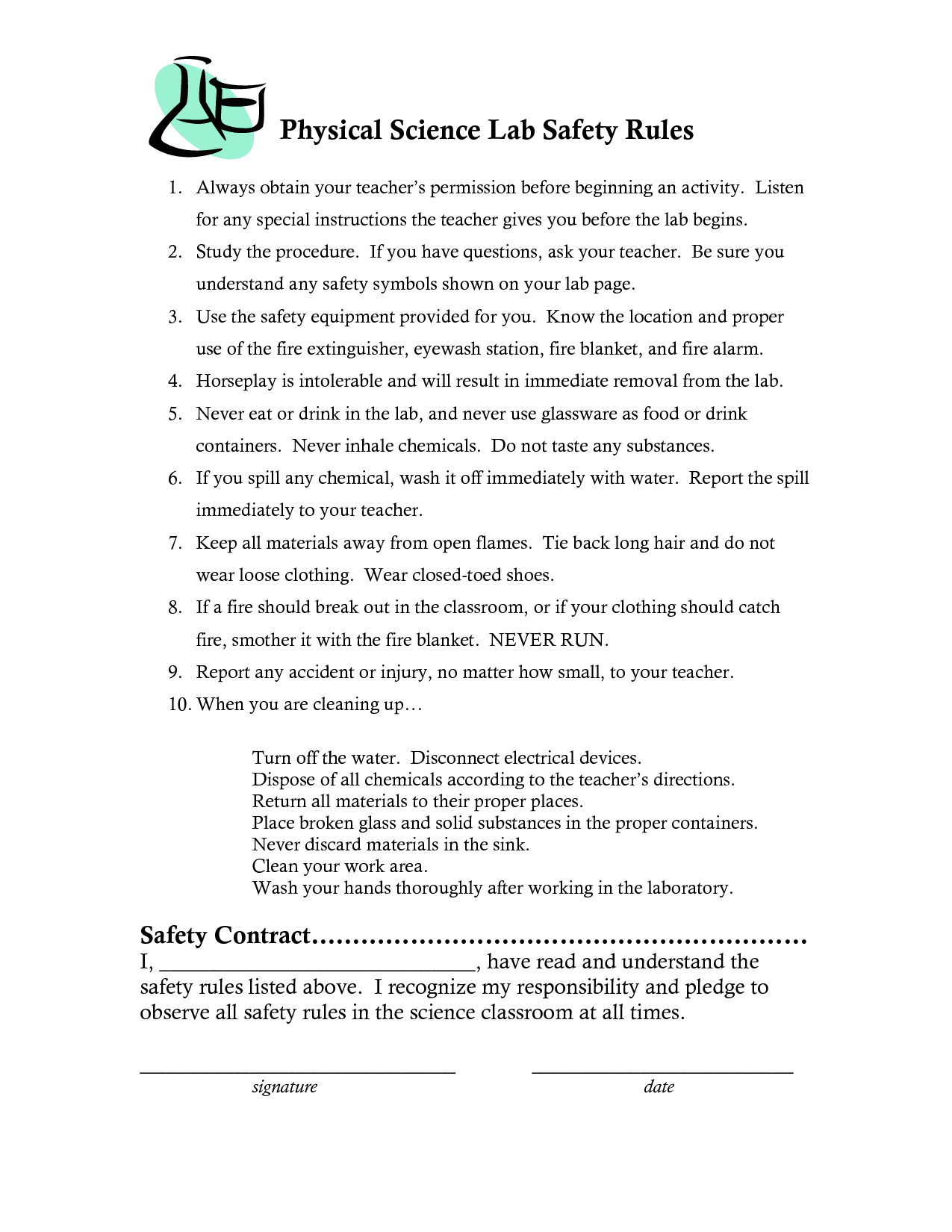 16 Science Laboratory Safety Rules Worksheet /
