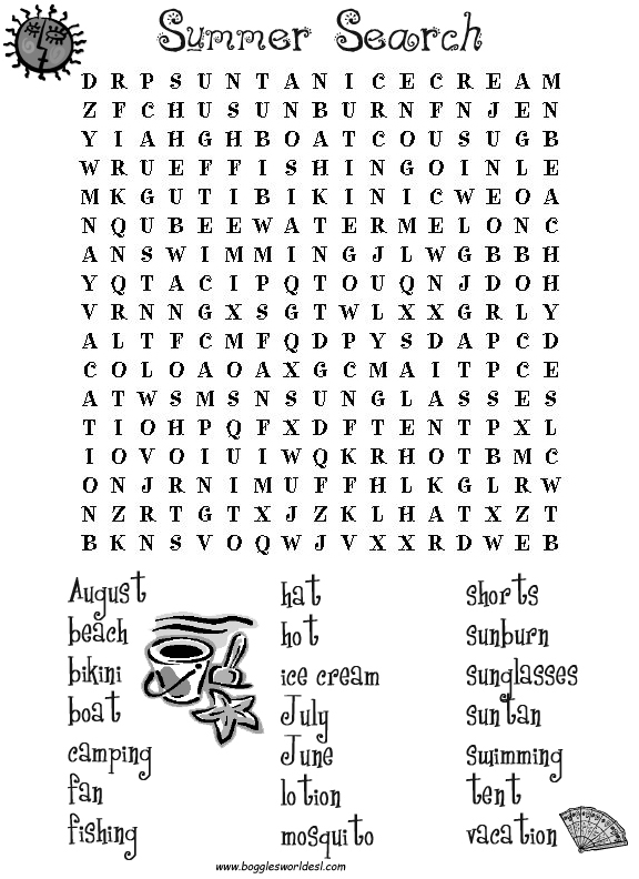 Summer Word Search Puzzles Printable Image