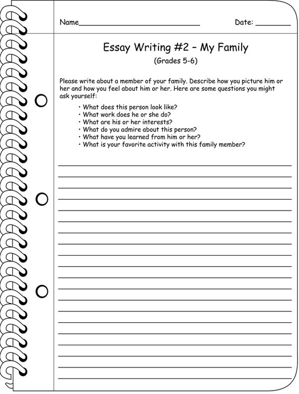 6th Grade Essay-Writing Worksheet Printable Image