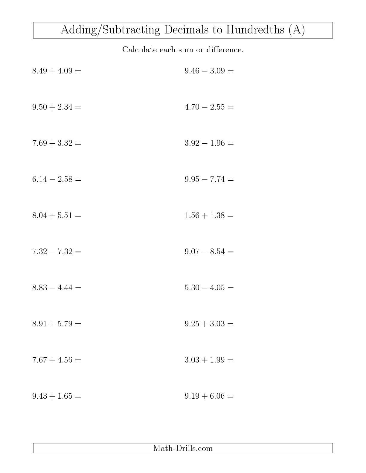13 adding decimals worksheet worksheeto