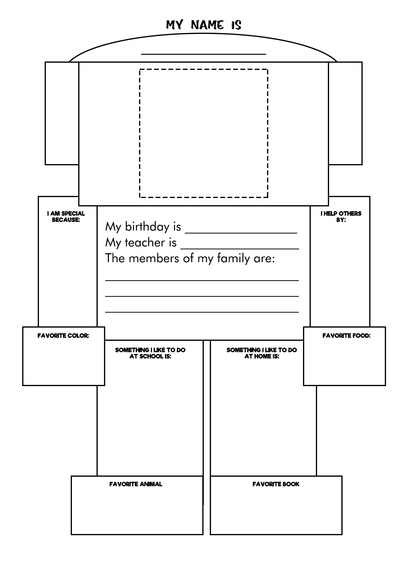 All About Me Robot Worksheet Image