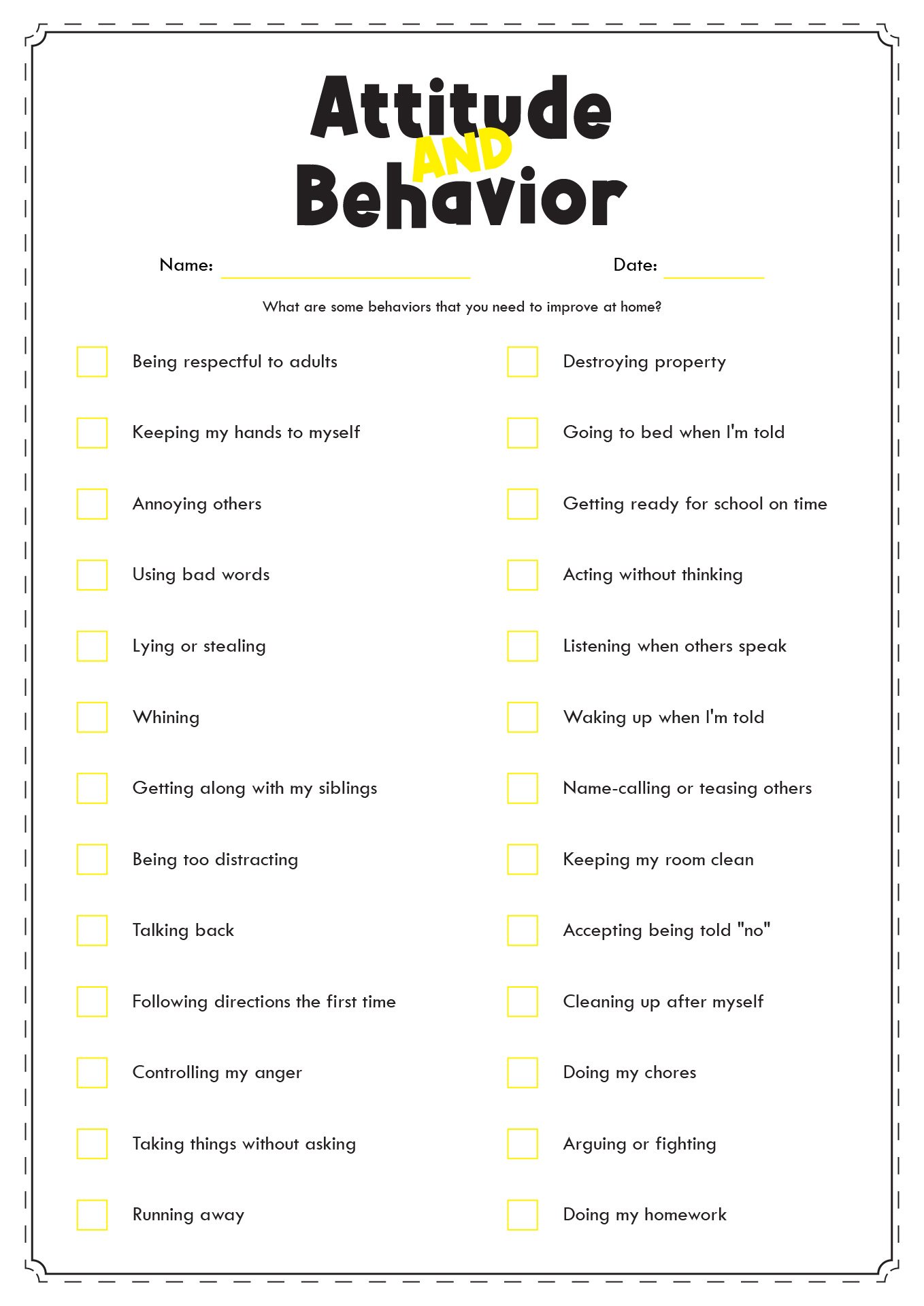Attitude and Behavior Worksheet