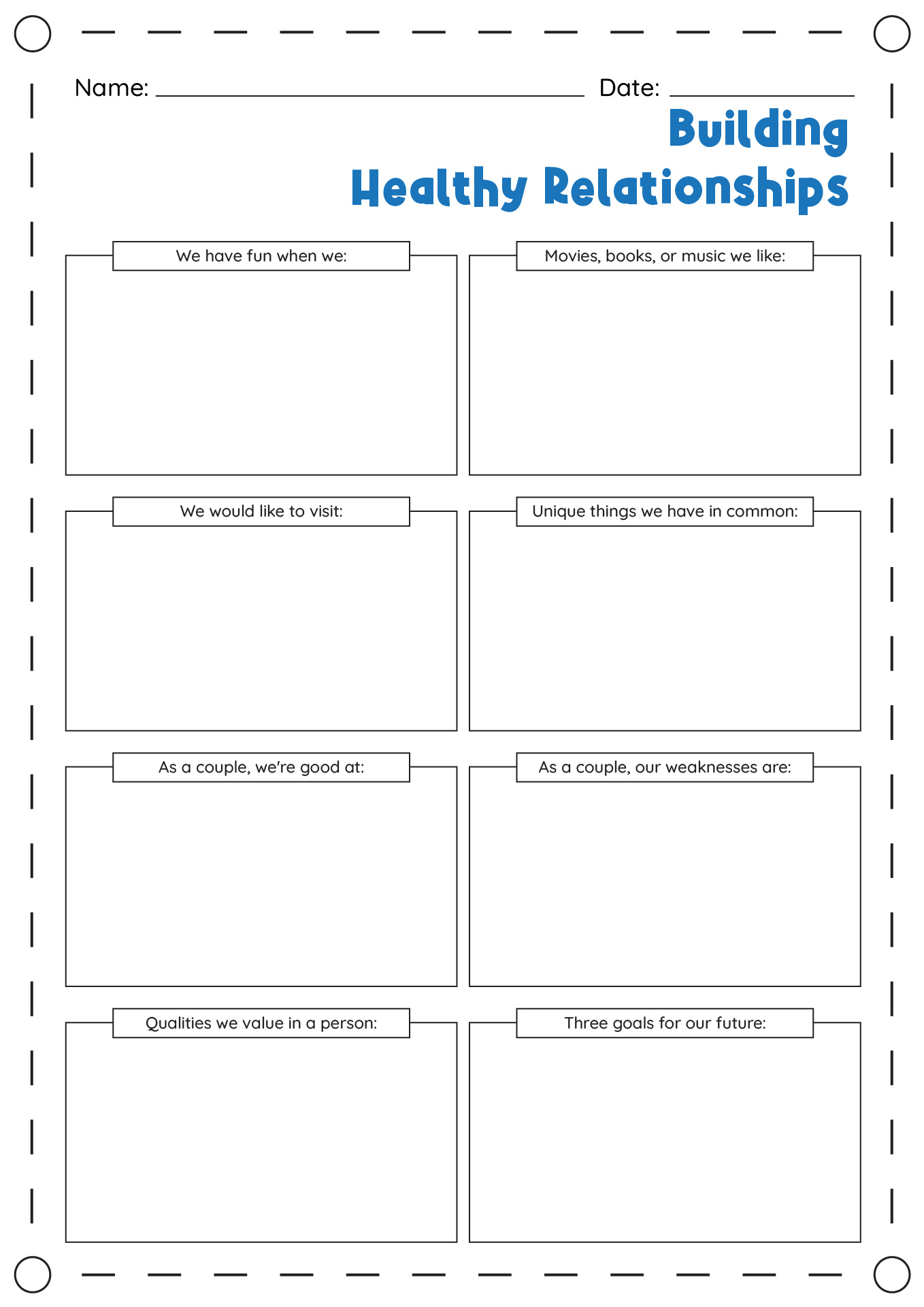 Building Healthy Relationships Worksheets