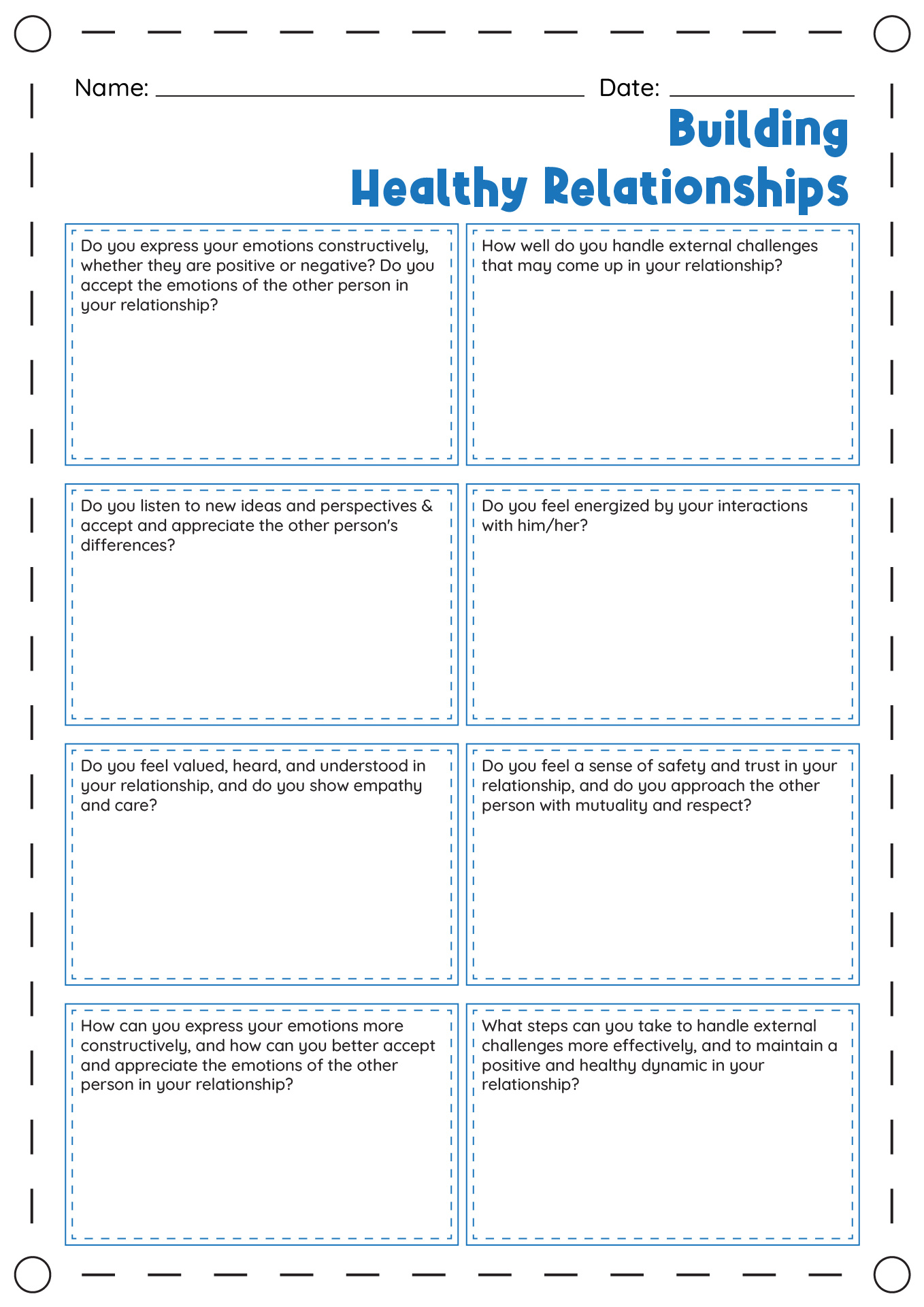 Building Healthy Relationships Worksheets