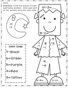 Color by Number Subtraction Halloween Image