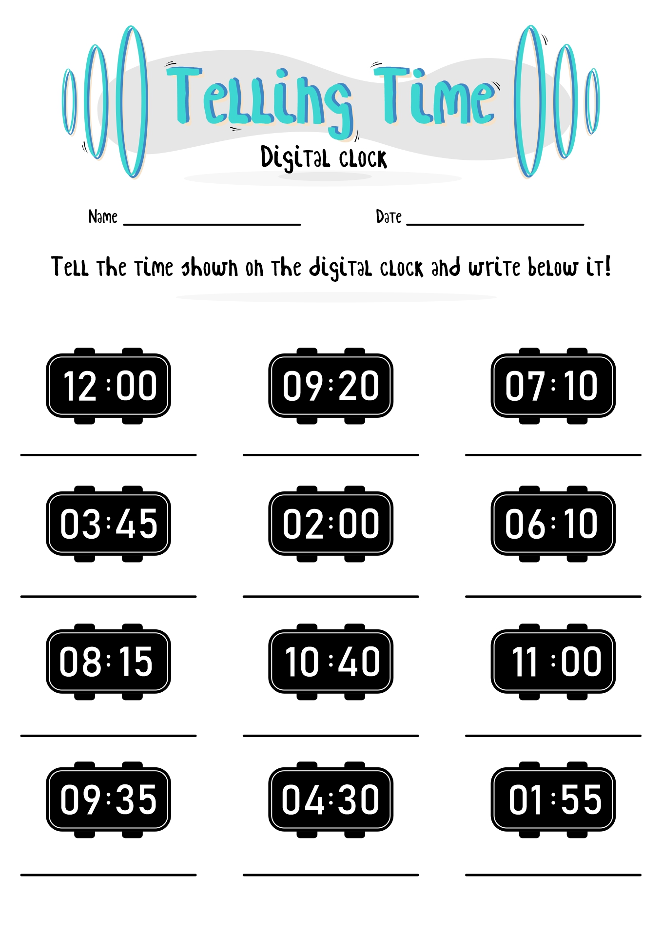 Digital Clock Time Worksheet Image