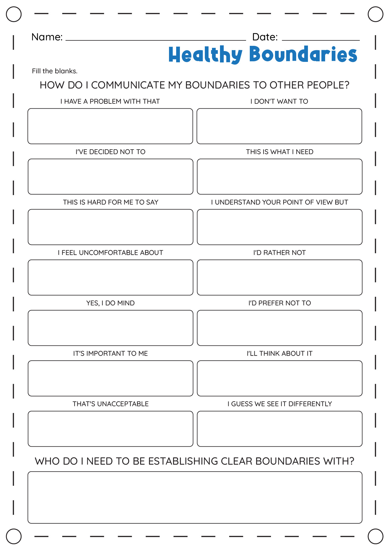 Healthy Boundaries Worksheet