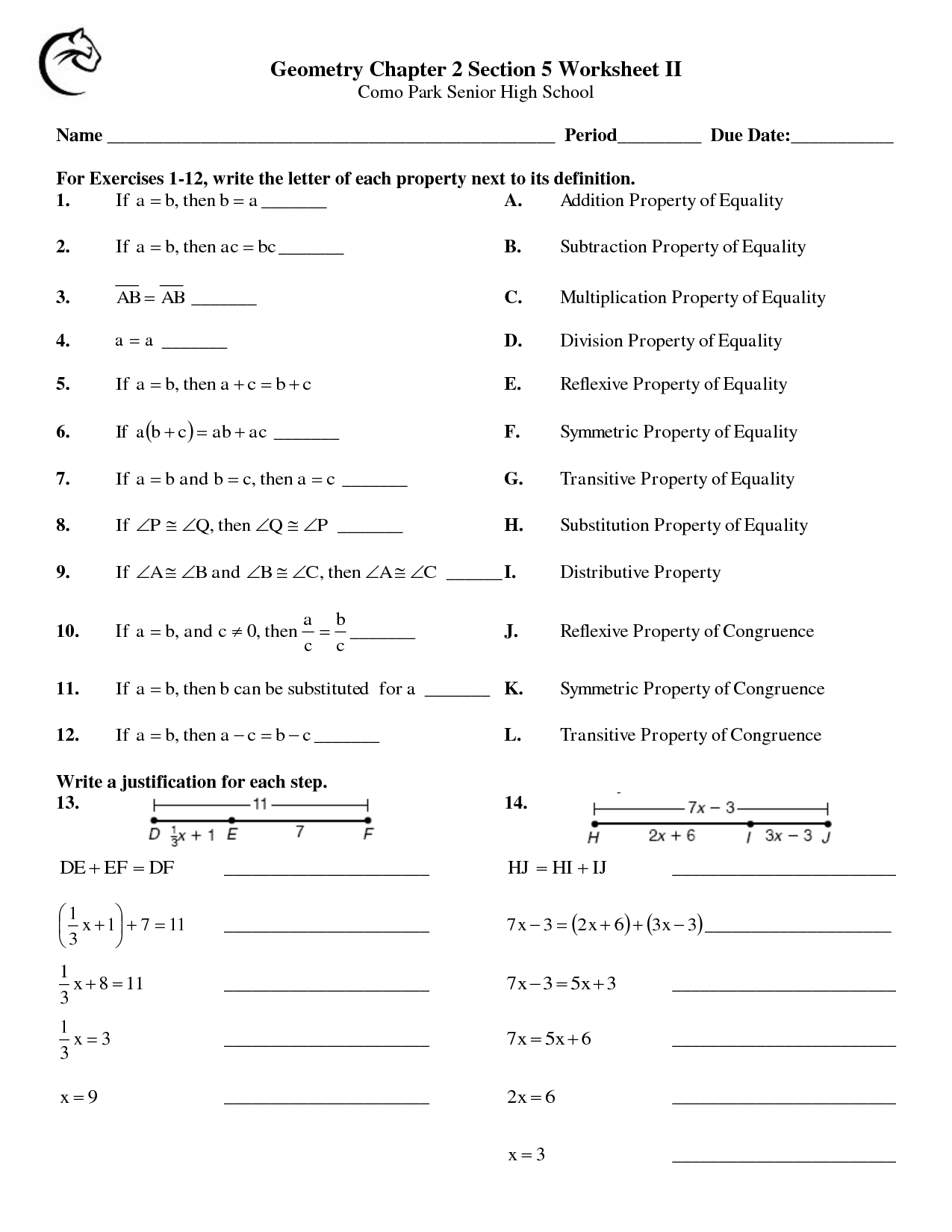 Properties Of Equality Worksheet With Answers Pdf