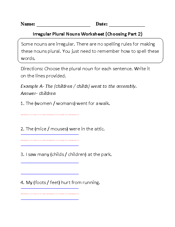 Irregular Plural Nouns Worksheet 4th Grade Image