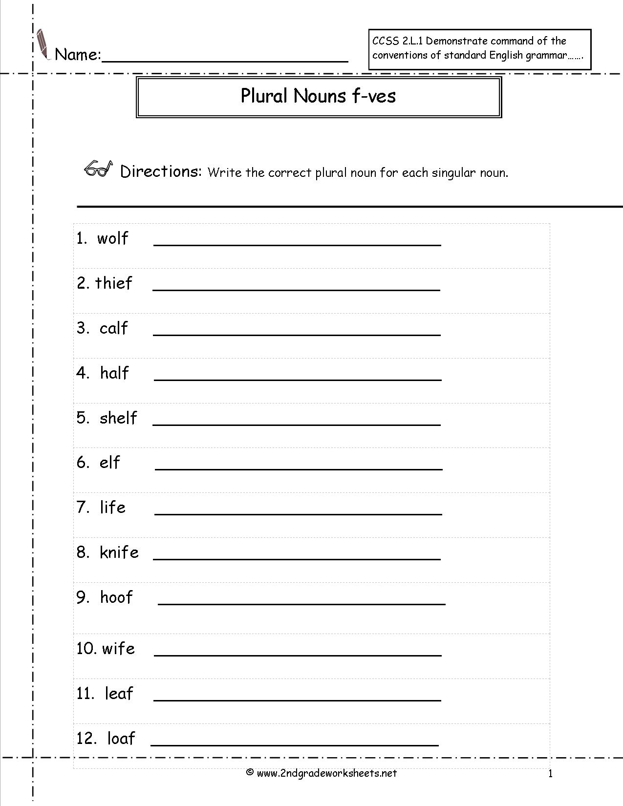 Irregular Singular and Plural Nouns Worksheet