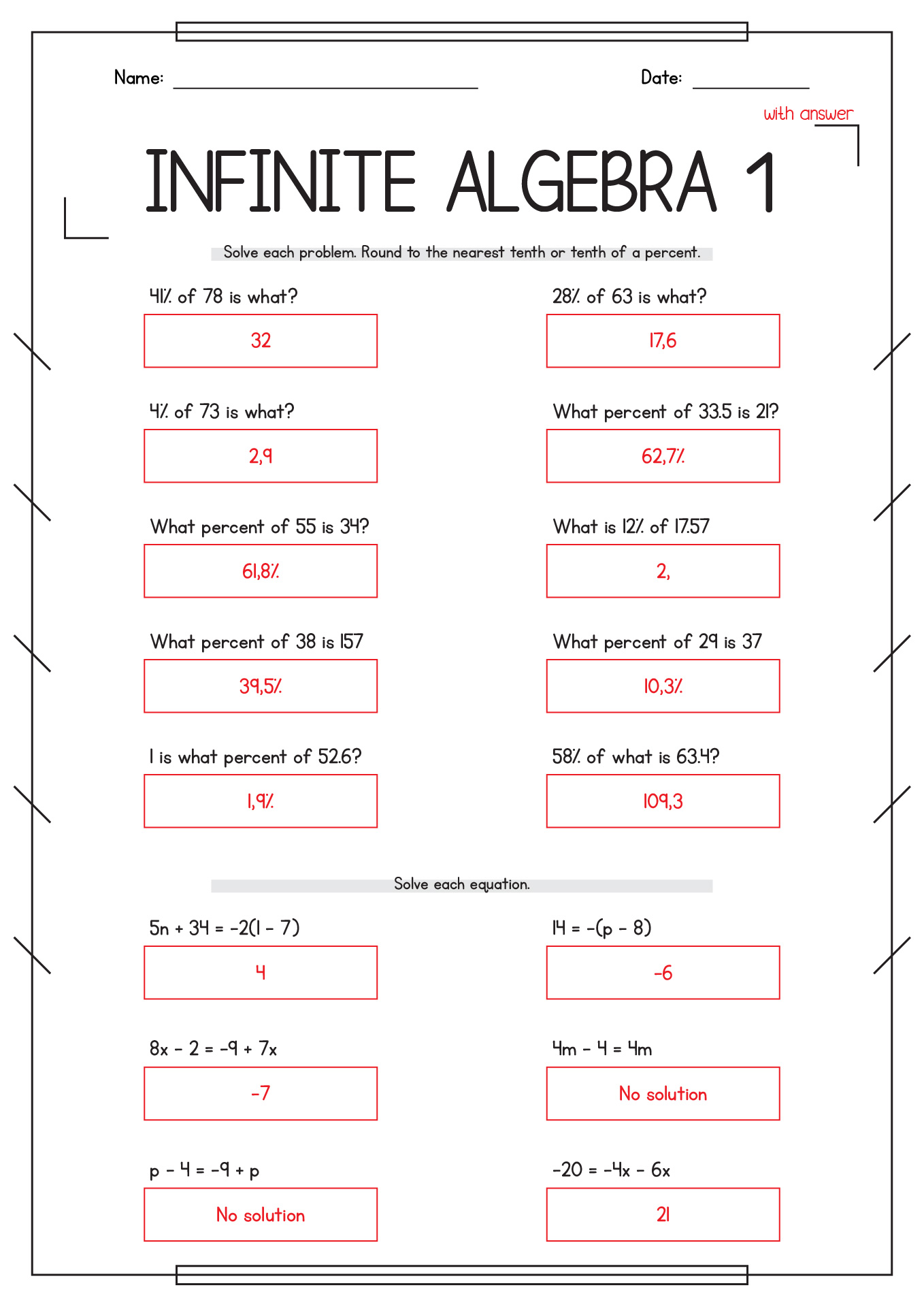 Kuta Software Infinite Algebra 1 Answers