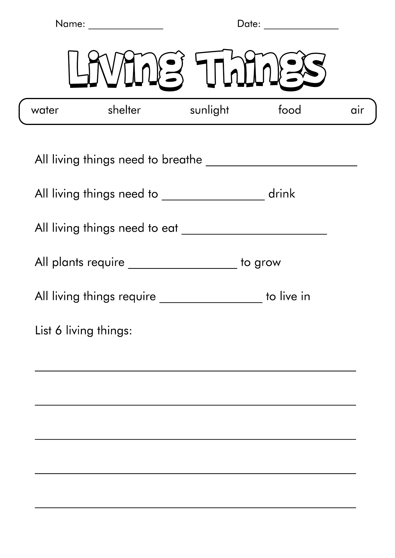Living Things Worksheet 7th Grade