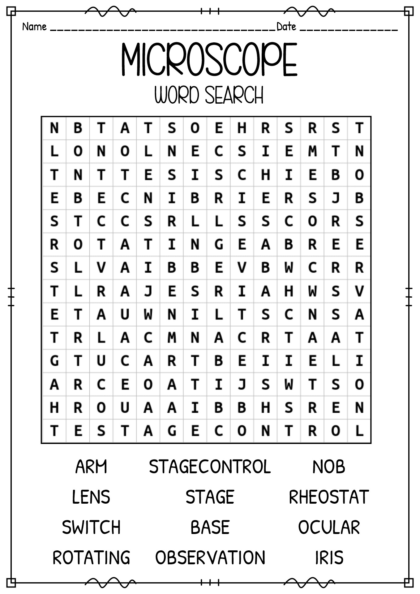 Microscope Parts Word Search