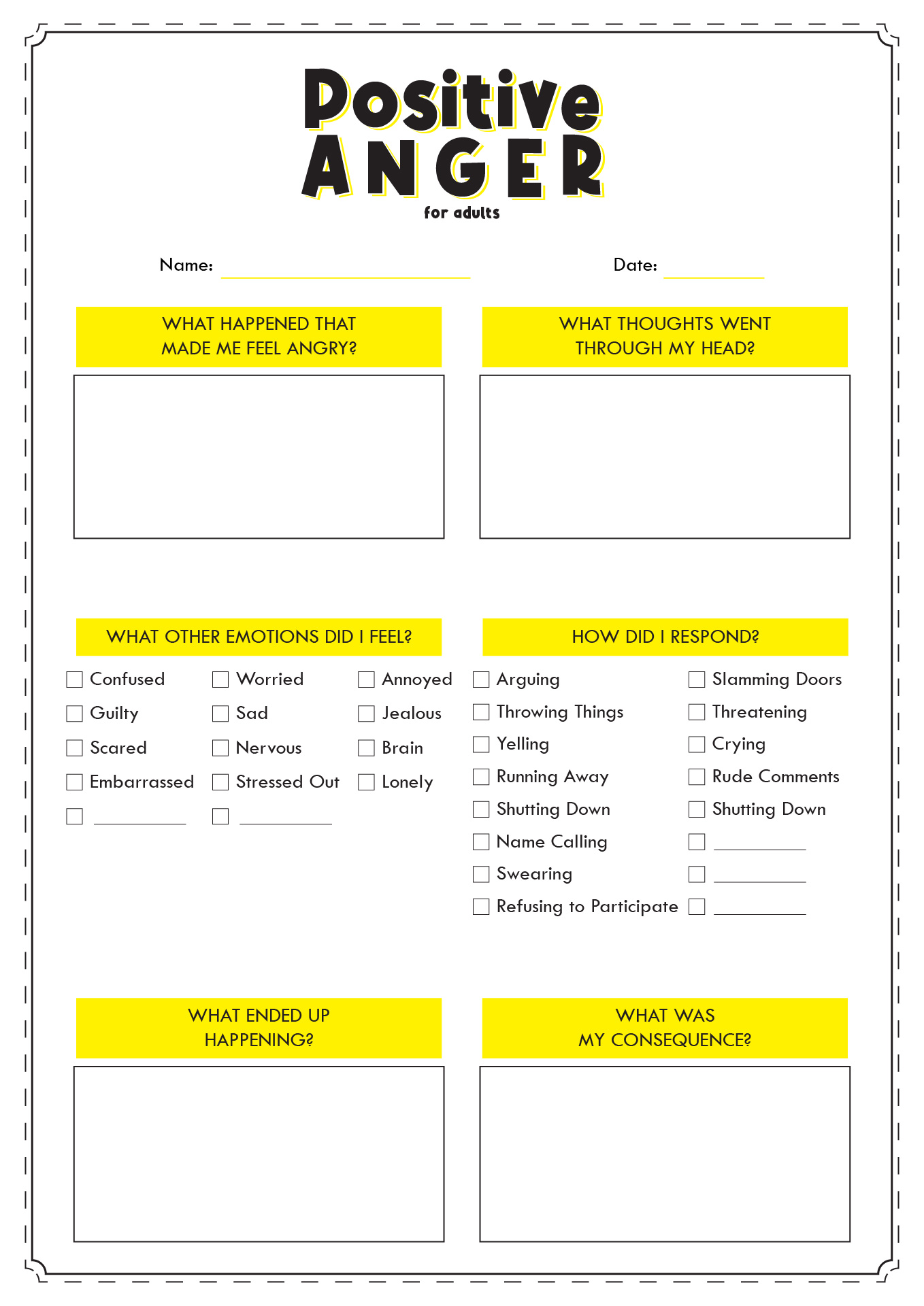 Positive Anger Worksheets for Adults