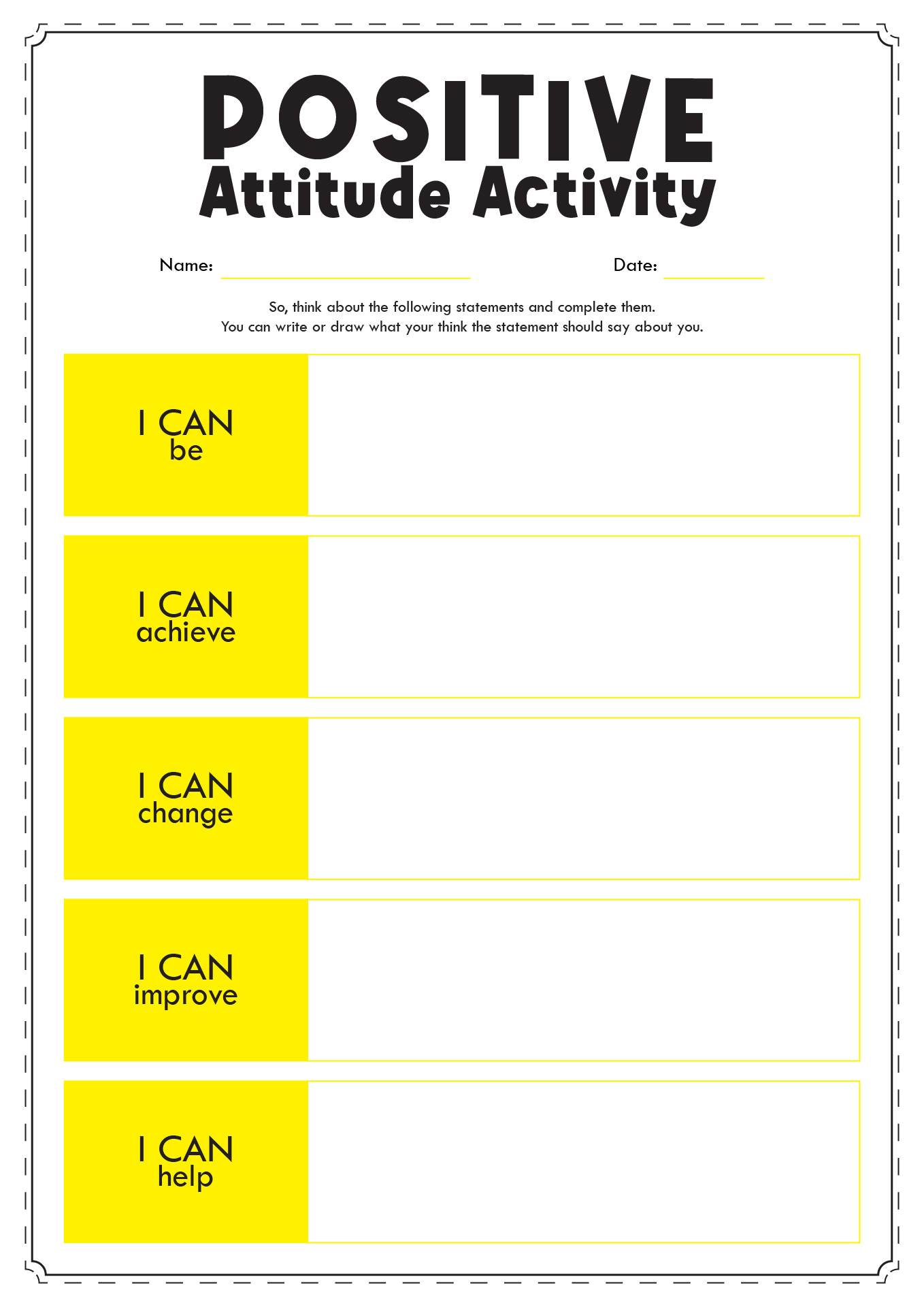 Positive Attitude Activity Worksheets