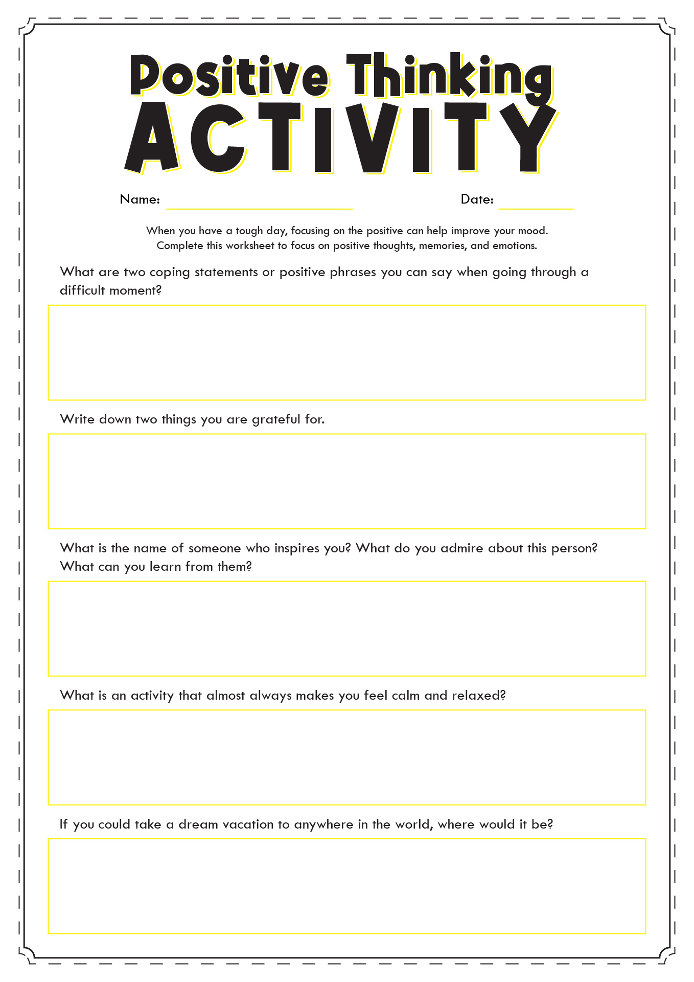 Positive Thinking Activity Worksheets