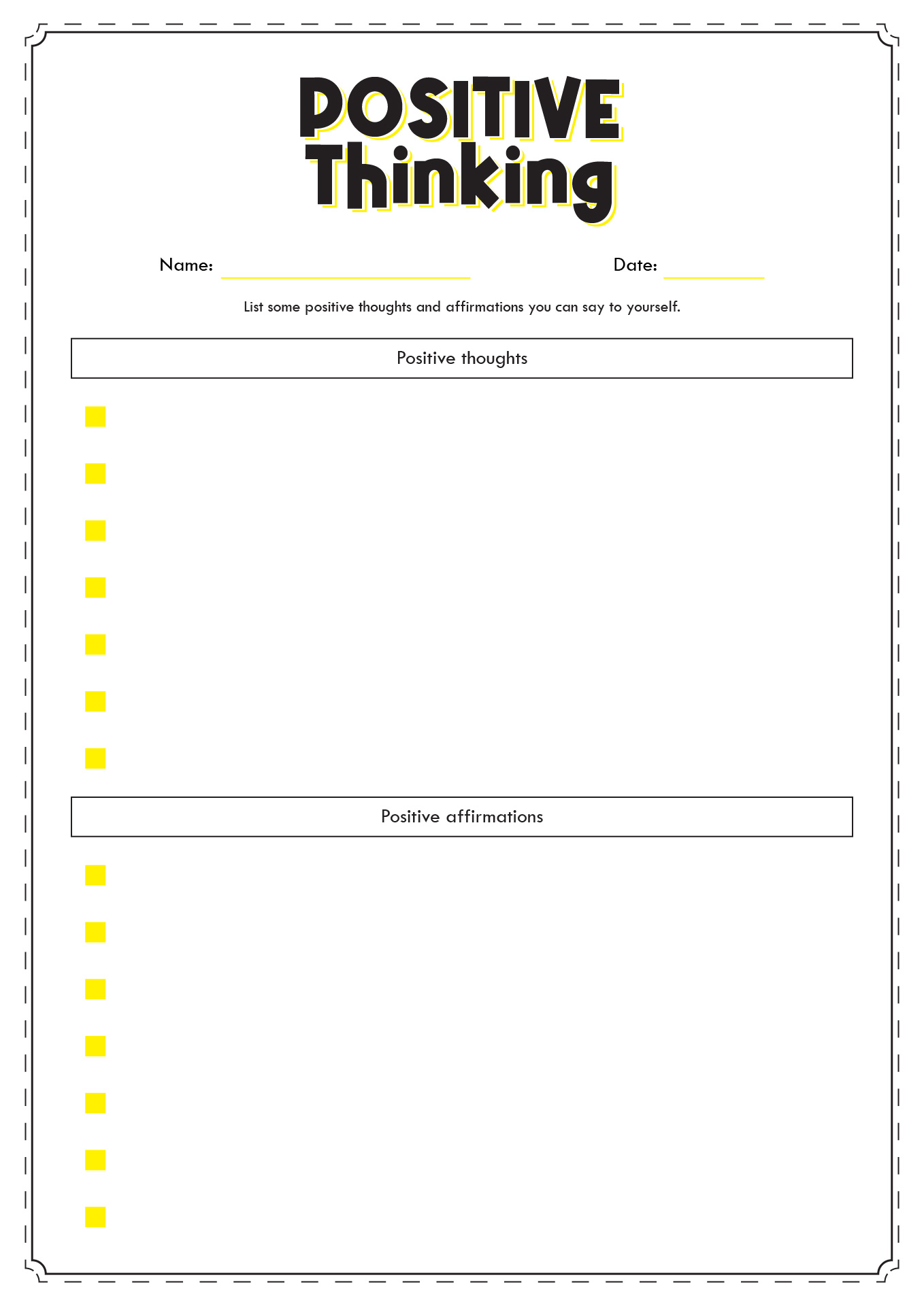 Positive Thinking Worksheets Printable Free