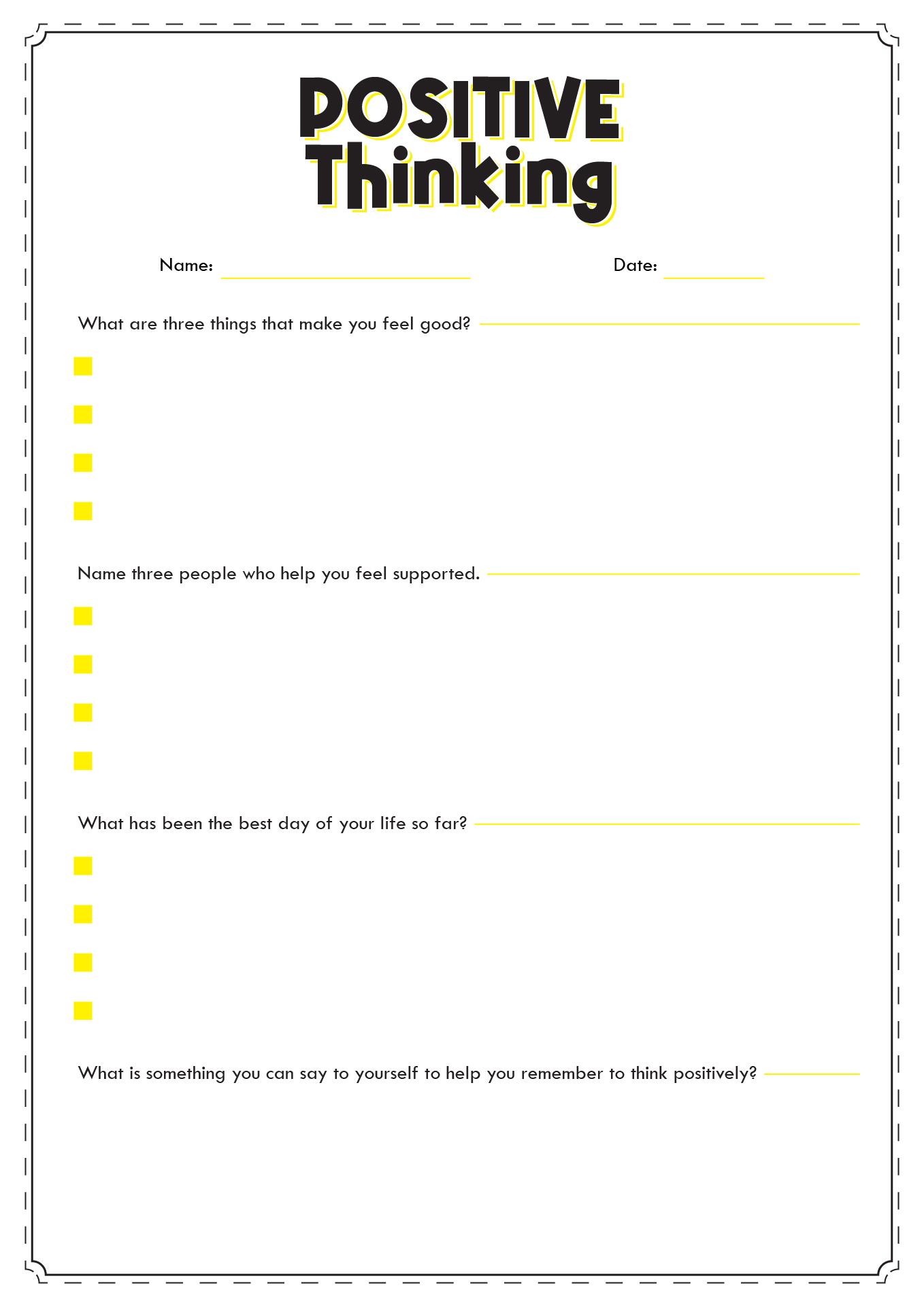 Positive Thinking Worksheets