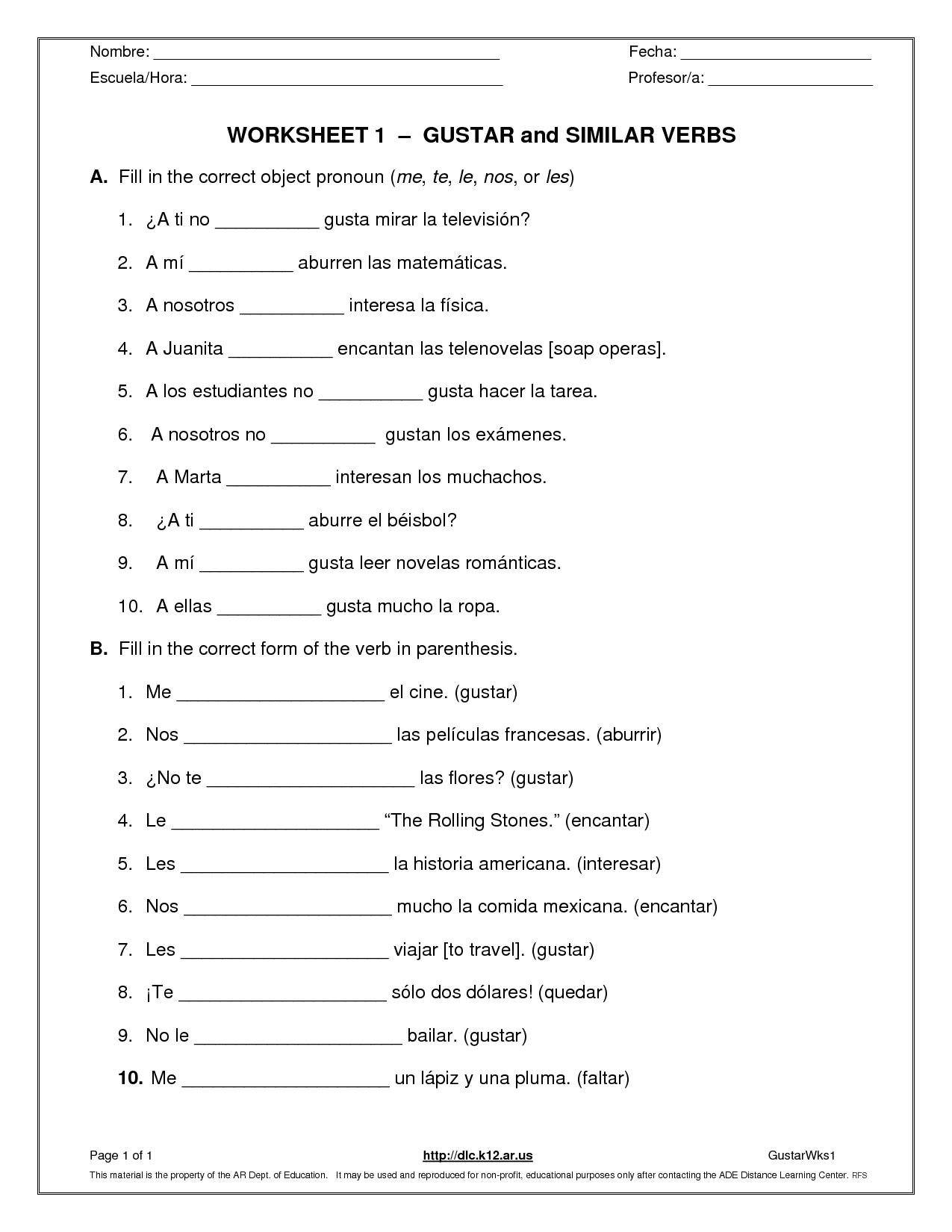 15 First Grade Spanish Worksheets