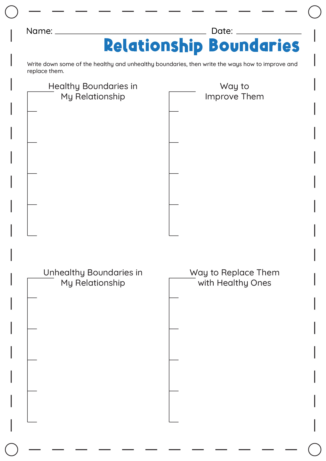 Relationship Boundaries Worksheet