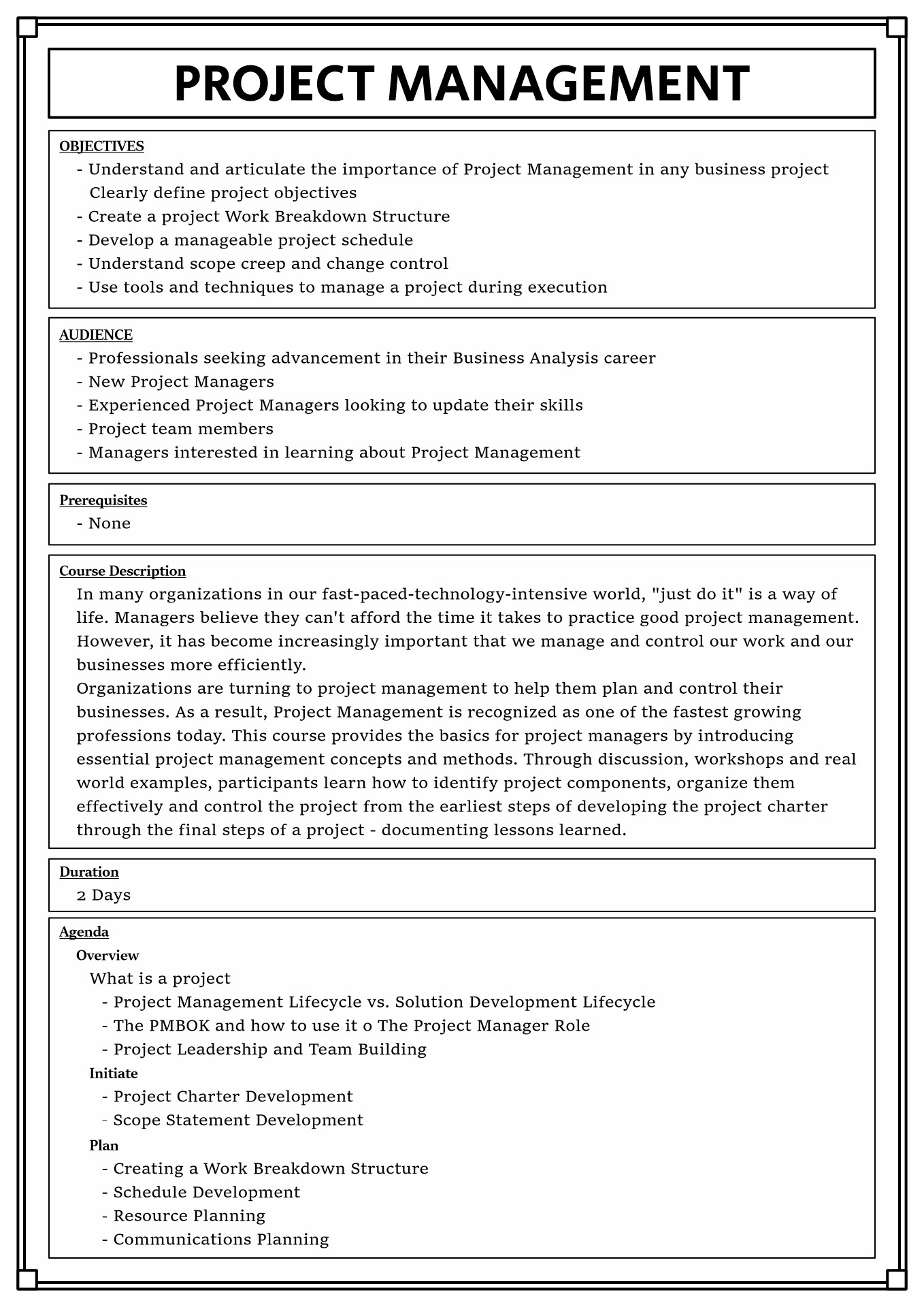 Sample Course Outline Template
