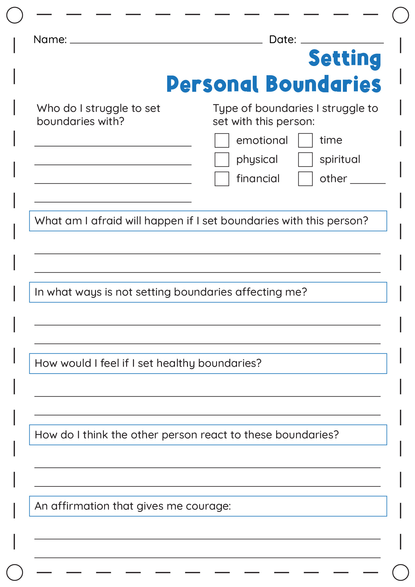 Setting Personal Boundaries Worksheets