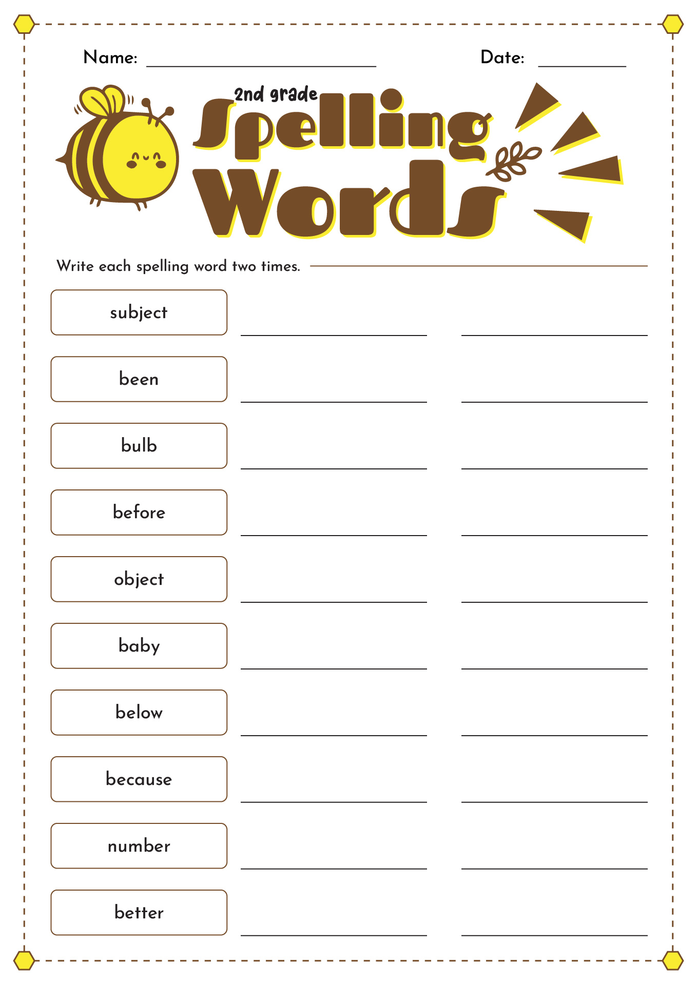 2 Grade Spelling Words Worksheets