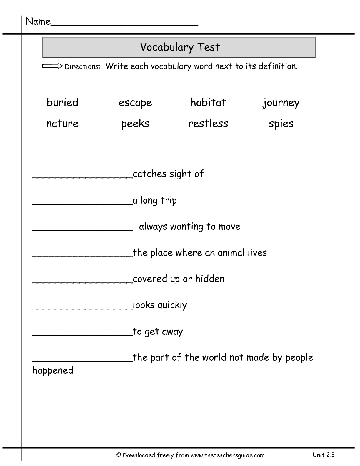 2nd Grade Vocabulary Test Worksheets Image