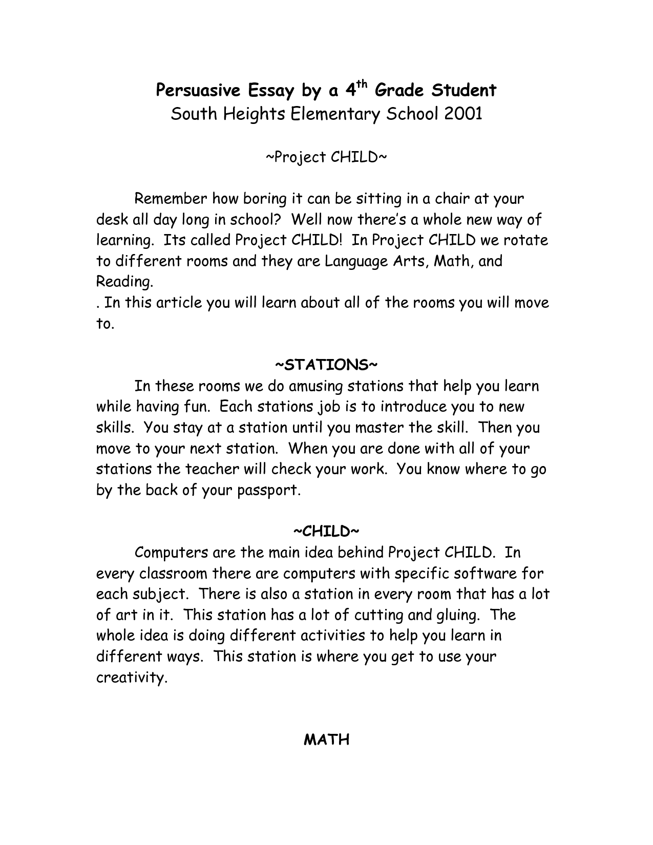 4th grade narrative essay example