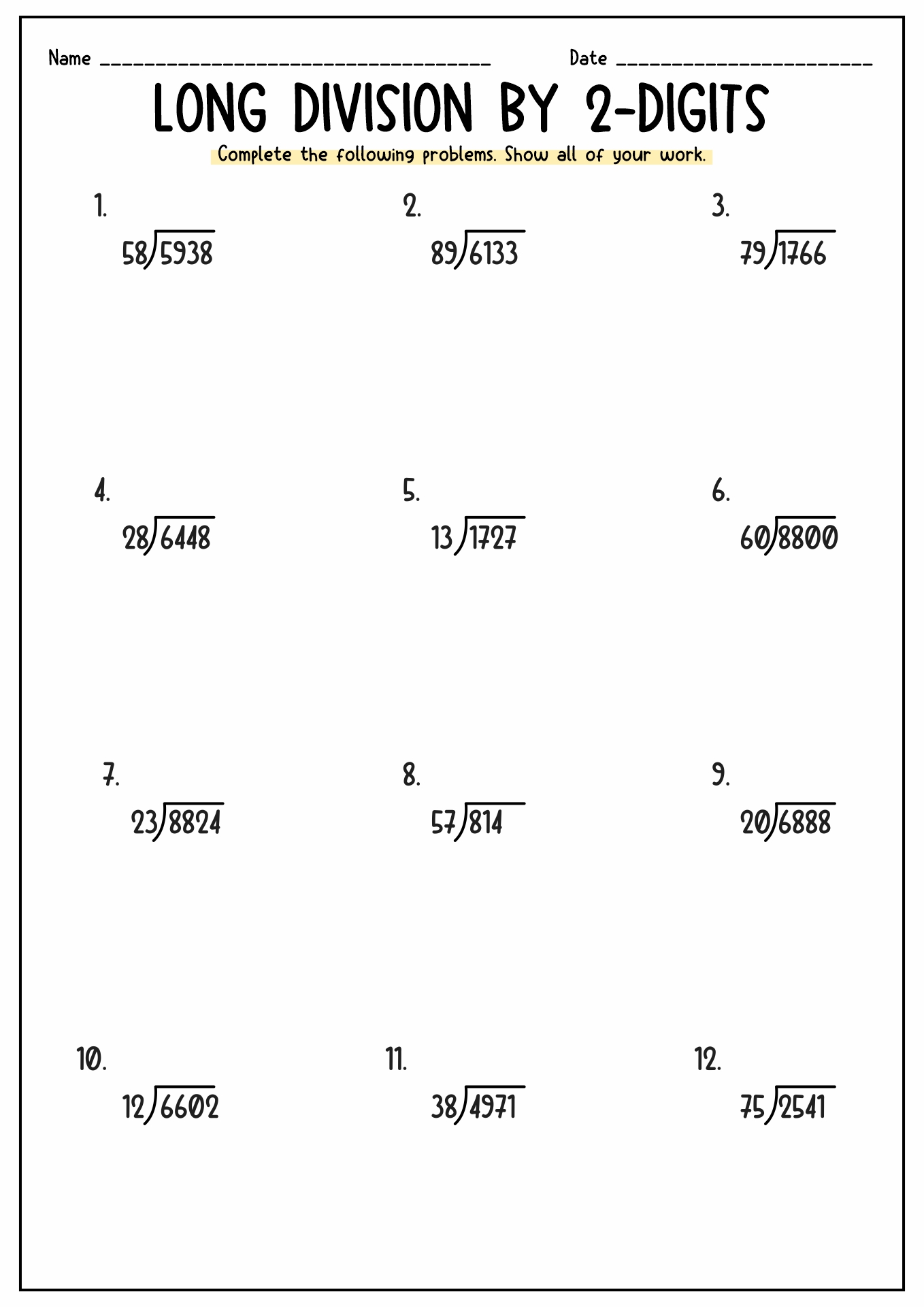5th Grade Division Math Worksheets Printable Image
