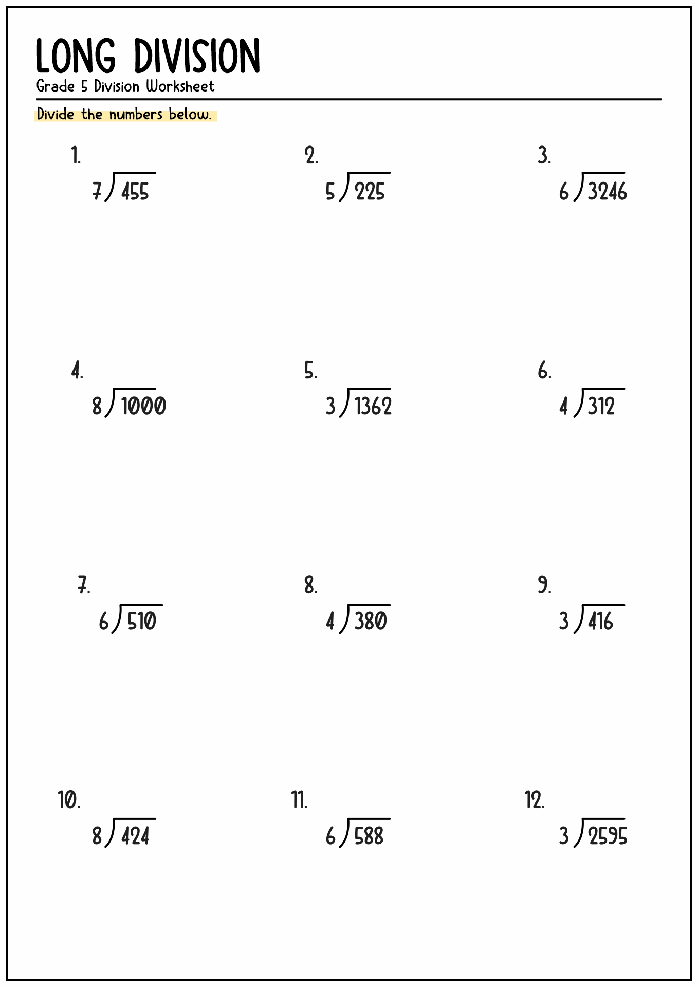 5th Grade Math Long Division Worksheets Image