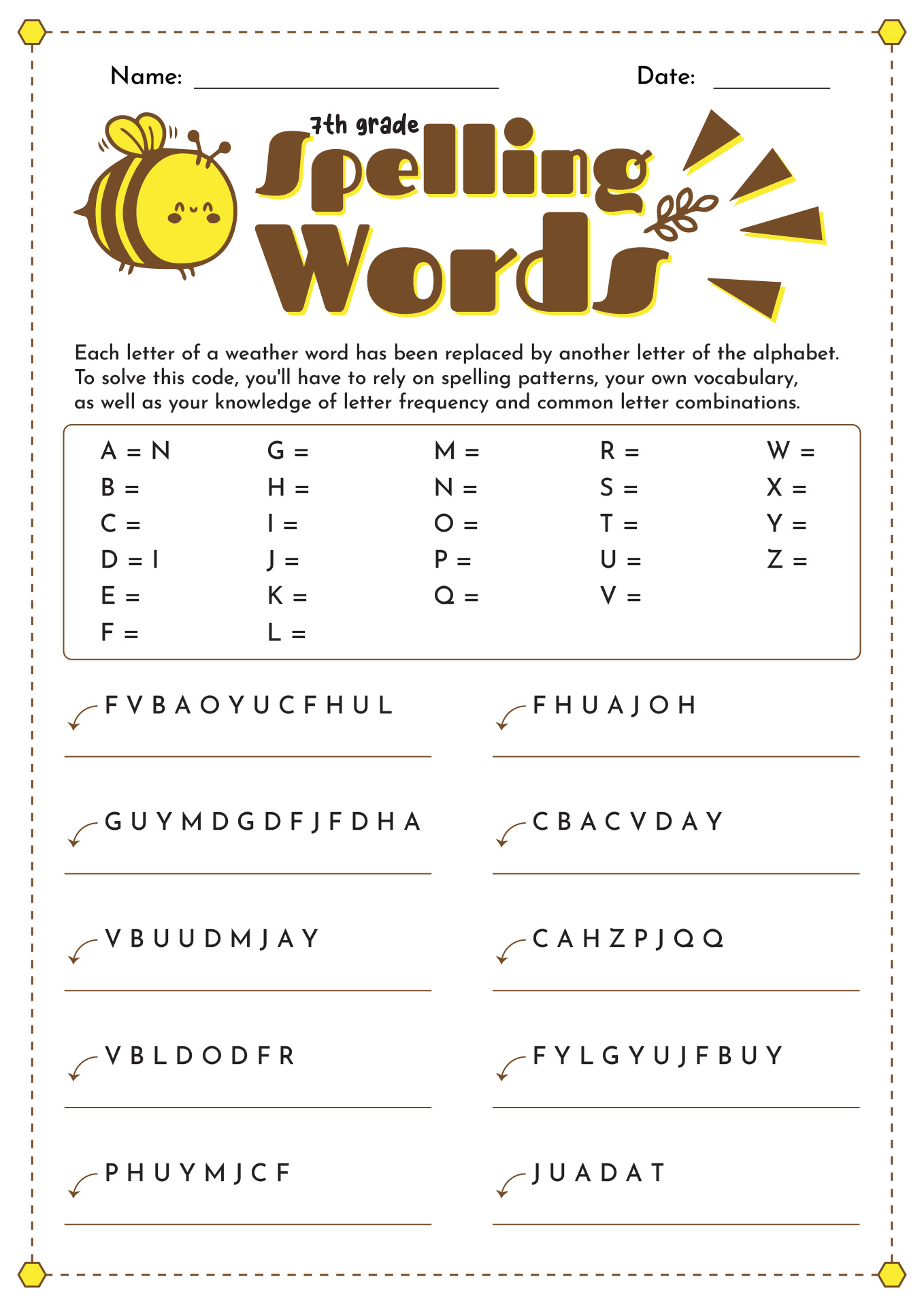 7th Grade Spelling Words Worksheets
