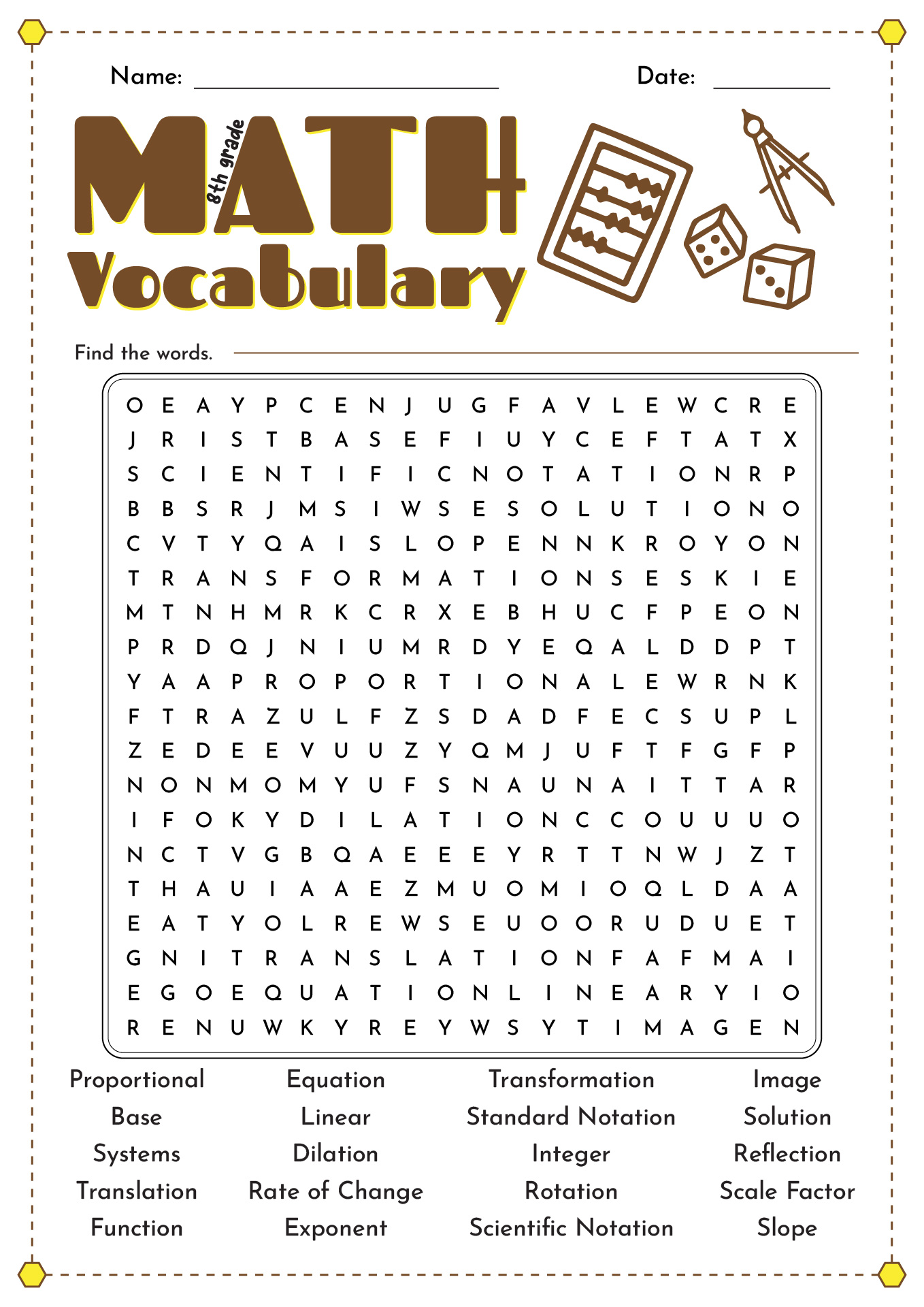 8th Grade Math Vocabulary Worksheets Image