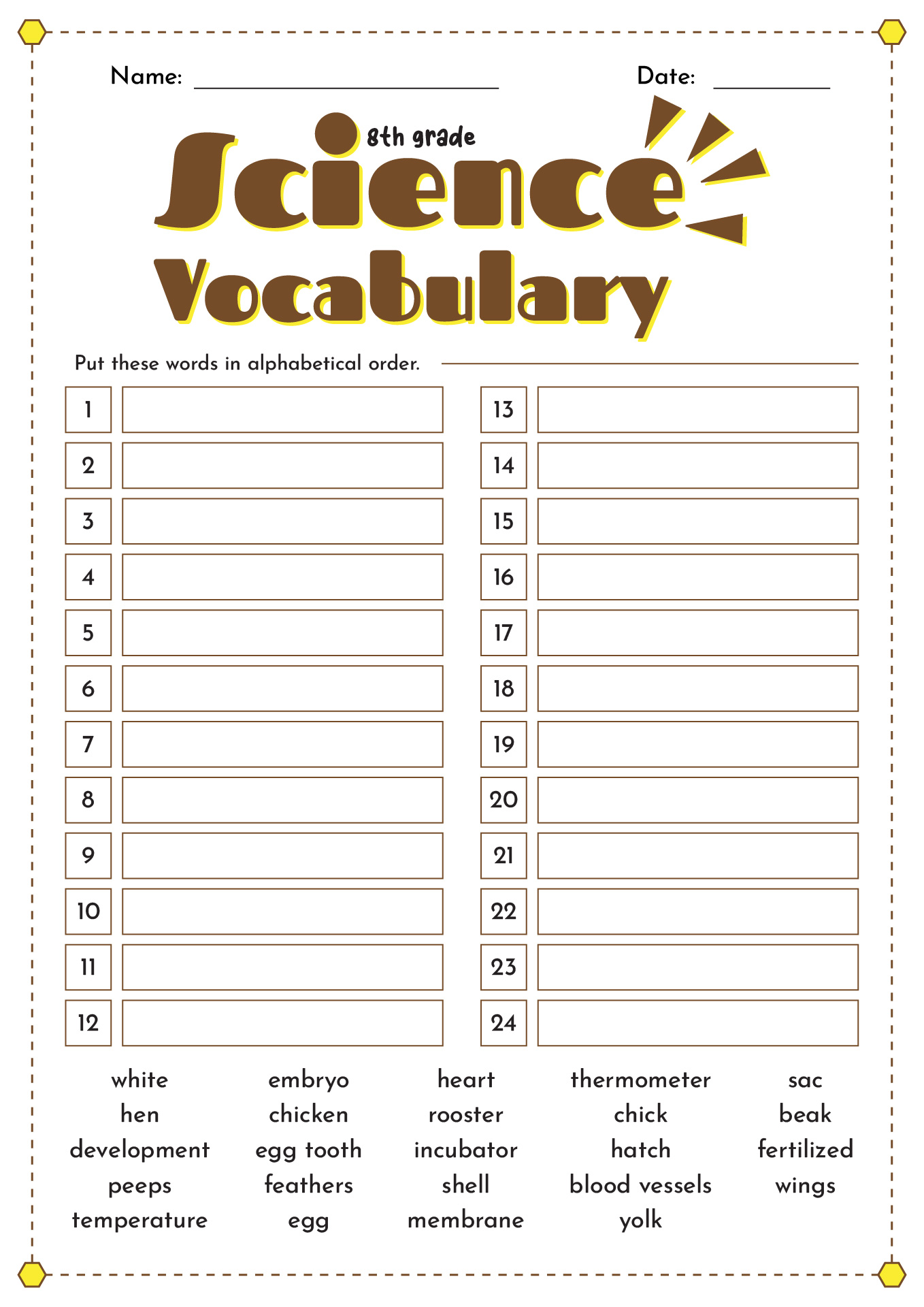 8th Grade Science Vocabulary Worksheets
