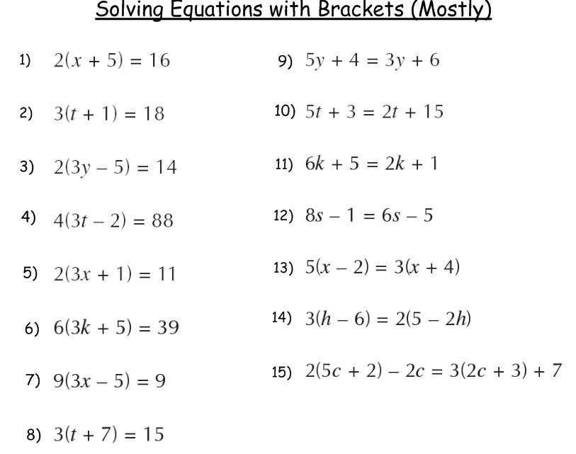 Algebra Solving Linear Equations Worksheets Image