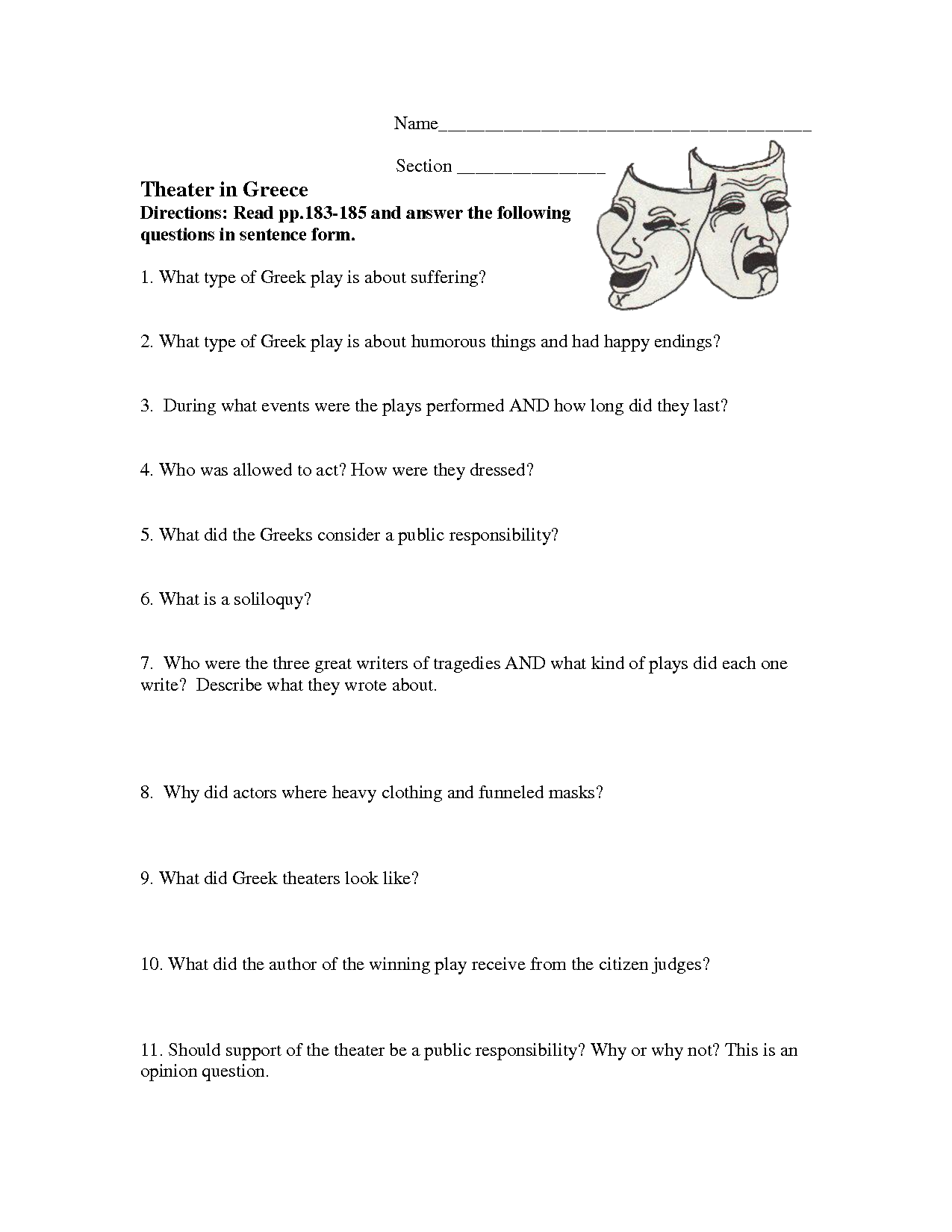 history of theatre worksheet