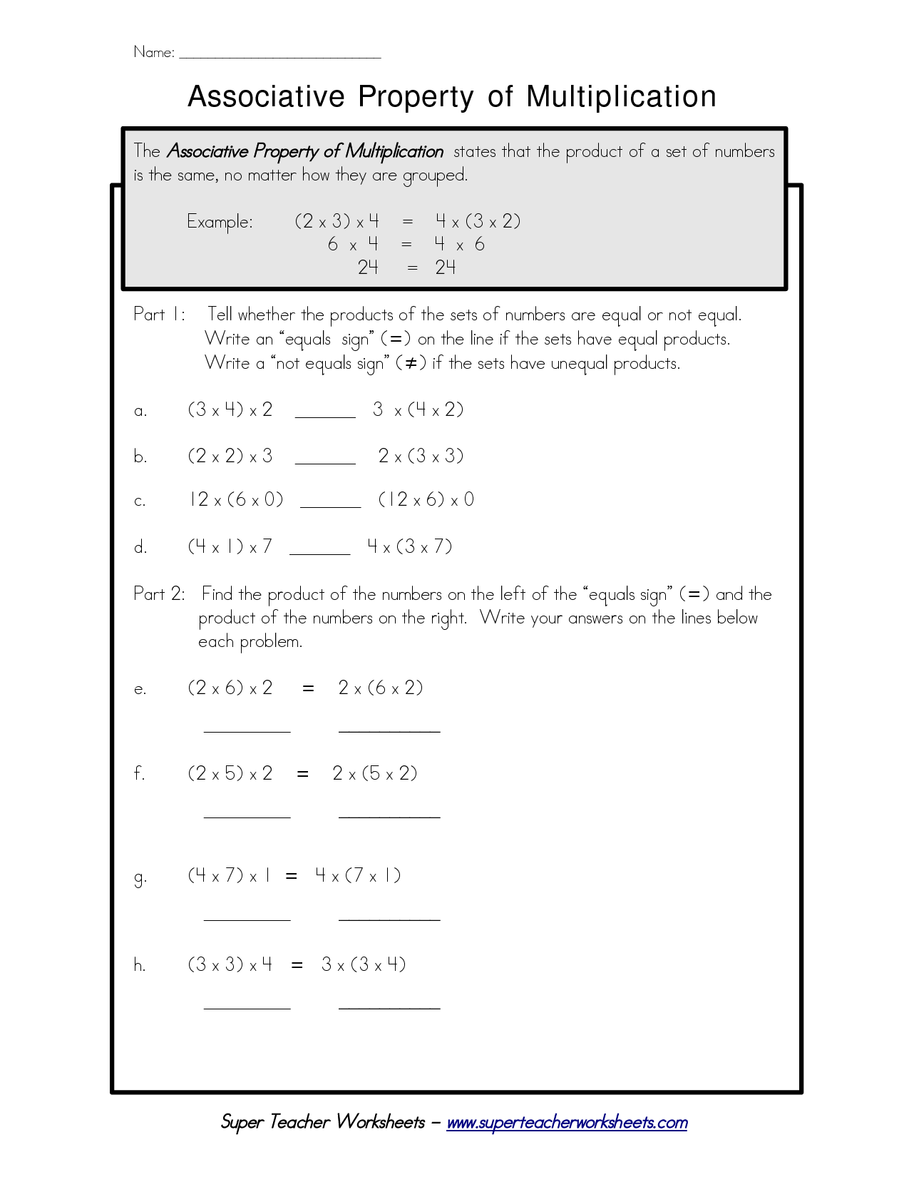 Associative Property Of Multiplication Worksheet Grade 5