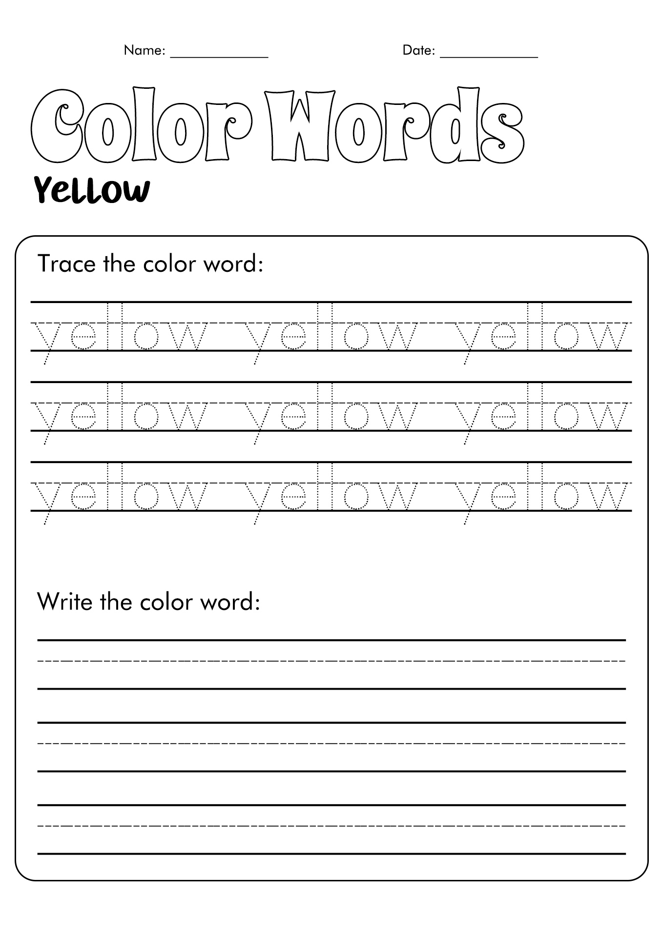 Color Words Handwriting Practice