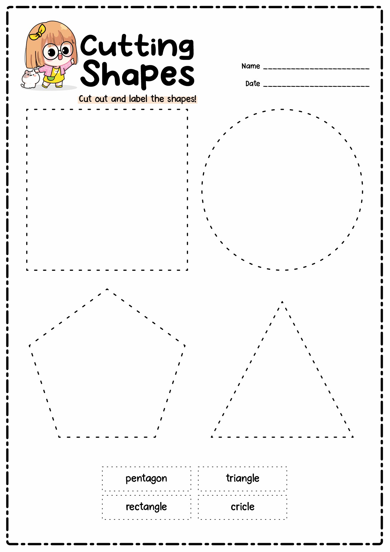 Cut Out Shape Kindergarten Worksheets