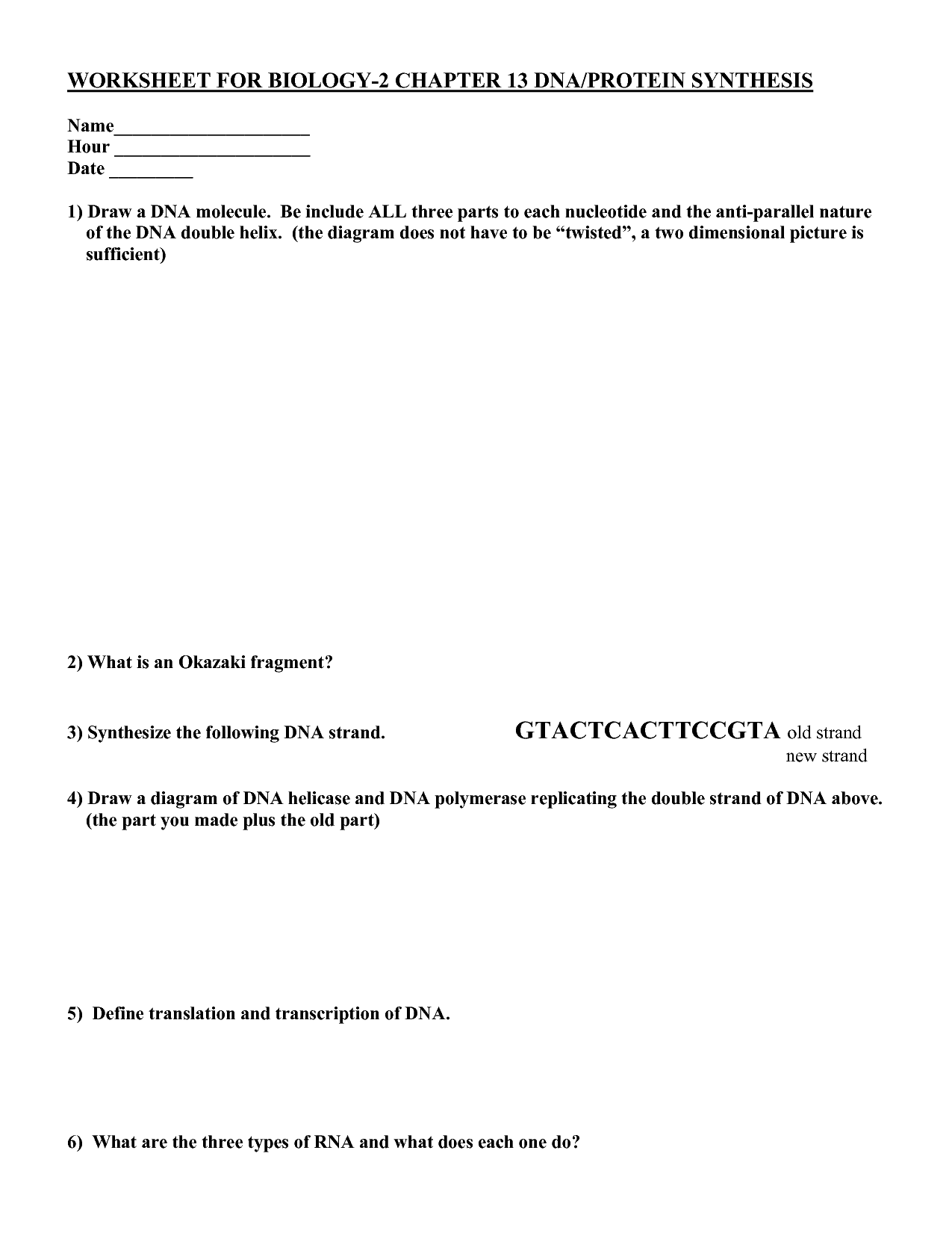 DNA RNA Protein Synthesis Worksheet Answers Image