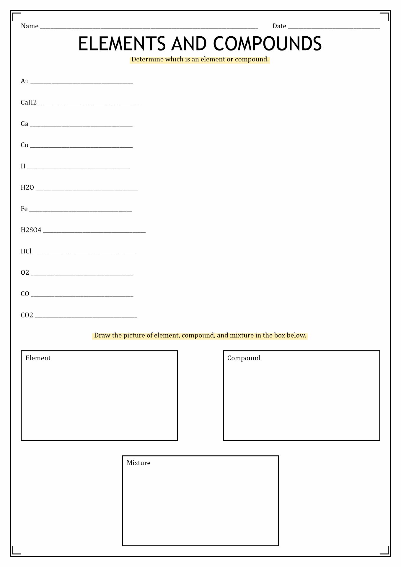 Elements and Compounds Worksheet 6th Grade Image