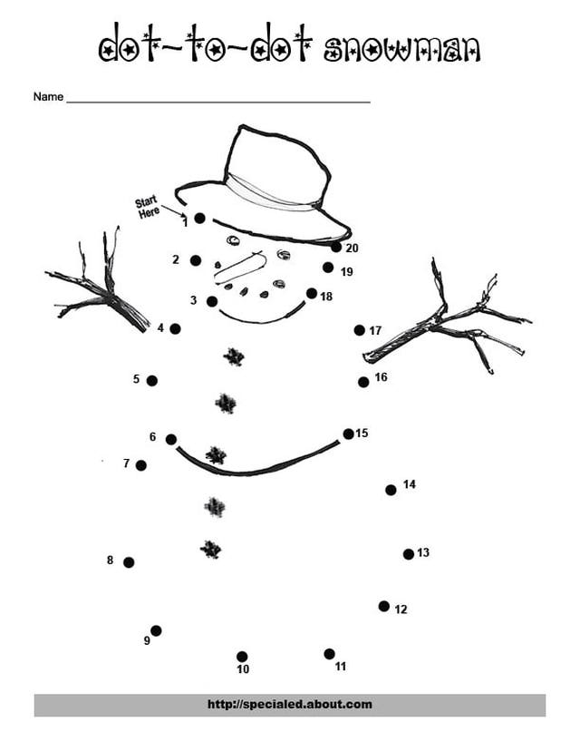Free Printable Snowman Dot to Dot Image