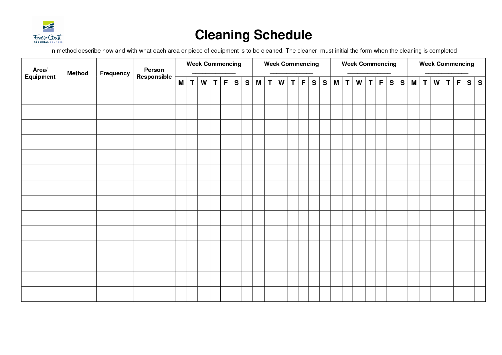 House Cleaning Weekly Schedule Template Image